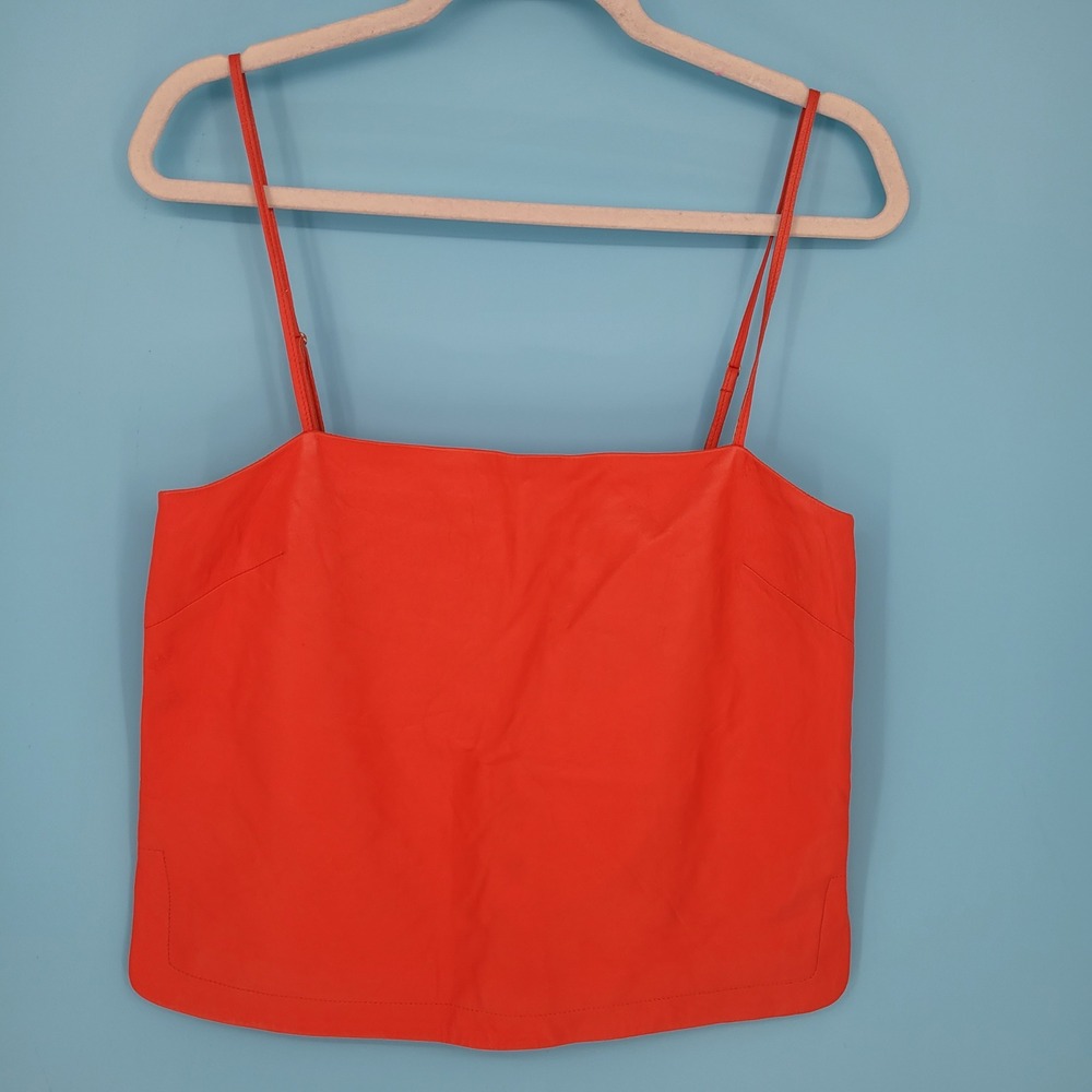 T by Alexander Wang Leather Cami Tank Top Womens Medium Red Lambskin Adjustable